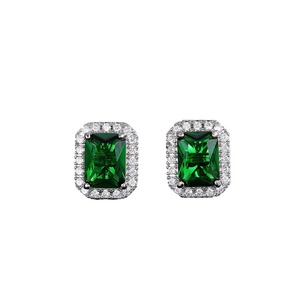 Stud <b>Earrings</b> Women's Square Geometric <b>Green</b> Zircon Diamond Encrusted Bezel Setting Everyday Wear - Product Image 5