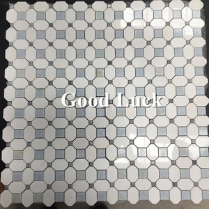 GGL Pierre Design Moderne Octogone <span class=keywords><strong>Carrelage</strong></span> de Marbre Mélange de Thassos Blanc <span class=keywords><strong>et</strong></span> Palissandro Bleu pour Cuisine Salle de Bain Hôtel - Product Image 2