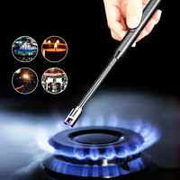 Briquet élégant à LED, coupe-vent, rechargeable par USB, portable, pour cuisine, barbecue, camping en plein air, outil d'allumage