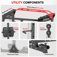 Sistema de Poleas Cruzadas, Estación de Dominadas, Equipo de Fuerza para Gimnasio, Power Rack, Entrenador Funcional con Accesorio Landmine