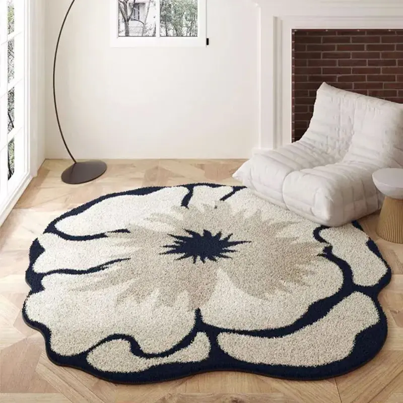 Tapis pour salon en forme de fleur française facile à entretenir tapis de chambre à coucher résistant à l'usure senior en cachemire