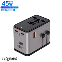 Adaptateur multi-prises IBD GaN PD 45W QC3.0 Chargeur rapide de voyage 3C1U pour ordinateur portable et appareil photo