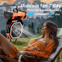 Nouveau ventilateur de camping solaire rechargeable USB 20000 mAh 2024 avec lumières LED, télécommande et oscillation automatique pour extérieur, maison et hôtel