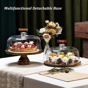 Support à gâteau avec couvercle en dôme, plateau à gâteau en bois d'acacia avec couvercle, présentoir à gâteau en bois avec dôme en acrylique - <span class=keywords><strong>sur</strong></span> pieds - Product Image 5
