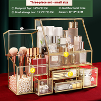 Boîte de rangement pour cosmétiques et maquillage en plexiglas transparent doré classique Choice Fun, boîte de rangement pour maquillage vintage en verre