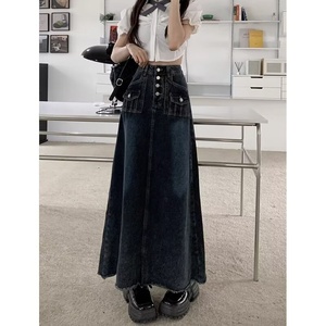 Jupe mi-longue en jean à volants pour femme, taille haute, décontractée, pour le printemps - Product Image 5