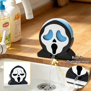 Portaspugne a forma di Ghost Face di Halloween, con drenaggio rapido, organizer da lavello per cucina, porta spugne per pulizia a tema horror/cartoon, gadget per la casa - Product Image 6