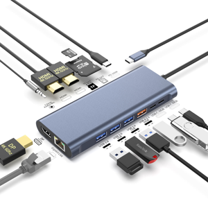 Docking Station MST 14-in-1, Hub USB-C, Adattatore USB, Docking Station per 3 Monitor HD-MI DP, Triplo Monitor per Laptop, Docking USB C - Product Image 1