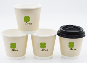 Gobelets à café jetables en papier recyclé écologique, à double paroi ondulée imprimée, avec barrière thermique et demi-manchette - Product Image 4