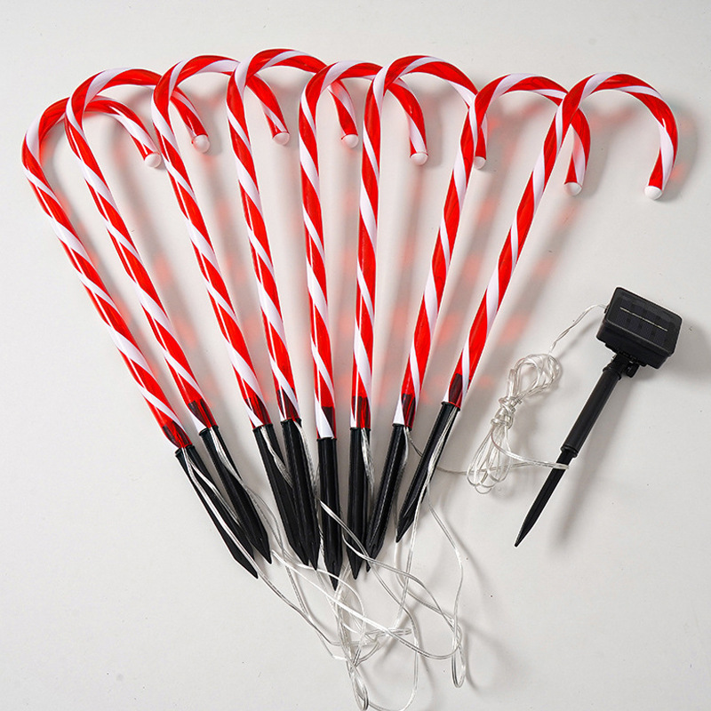 Outdoor IP65 Waterproof Solar LED PVC Christmas Candy Cane Light for Xmas Walkway Garden Decorations