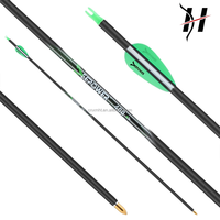 12 flèches de tir à l'arc en carbone pur pour la chasse, pour arc à poulies et arc classique, 400 Spine, 32 pouces, 6,2 mm, avec pointe en acier et plumes en plastique