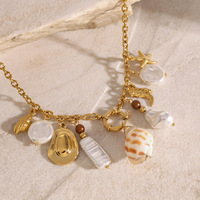 Nuevo Collar con Colgante de Perlas Serie Océano, Colgante de Acero Inoxidable DIY, Collar con Colgante de Concha y Estrella de Mar con Recubrimiento PVD de 18k