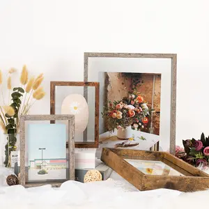 Photo HOFINE Wholesale Transparent Double Sided Glass Picture Wooden Floating Photo Frame Art Decorative Plastic Photo Frame