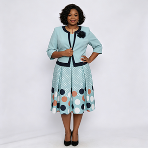 Conjunto de Dos Piezas para Mujer Talla Grande, Vestido con Estampado de Lunares, Elegante, Largo hasta la Rodilla, Ropa Formal de Primavera con Decoración de Apliques - Product Image 1