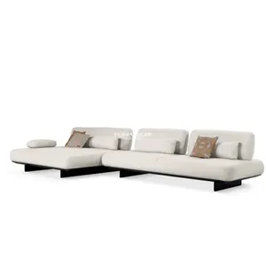 Penjualan laris pabrik FSF-341 desain Modern bentuk L Sofa apartemen putih & coklat busa kayu Solid Modern bentuk L