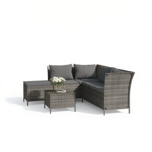 Ensemble de salon de jardin gris 4 places en rotin, mobilier d'extérieur résistant aux intempéries, design contemporain - Product Image 1