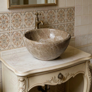 Lavabo en marbre Emperador moderne sur mesure, en <span class=keywords><strong>pierre</strong></span> naturelle, pour salle de bain, hôtel, chambre à coucher - Product Image 4