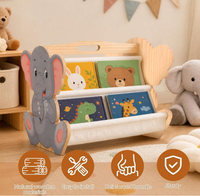 Étagère à livres en bois pour enfants en forme d'éléphant, bibliothèque en bois à 4 niveaux double face, rangement de livres orienté vers l'avant pour chambre d'enfant et salle de jeux