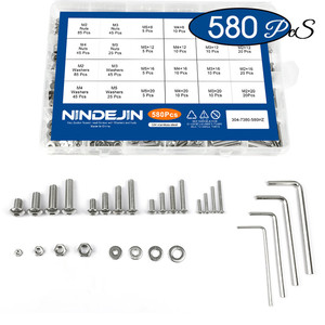 NINDEJIN Stainless Steel Allen <b>Bolts</b> Nuts Washers Kit M2 M3 <b>M4</b> M5 Sizes Plain Grade A2-70 - Product Image 3