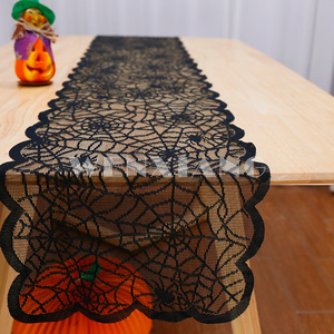 Halloween Table <b>Runner</b> <b>Black</b> Spider Web Lace Rectangle Polyester Party Decoration 1 Pcs - Product Image 4
