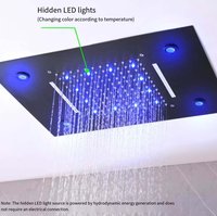 Système de douche LED avec musique de pluie et de cascade de style contemporain, ensembles de douche thermostatiques avec robinets polis pour salle de bain