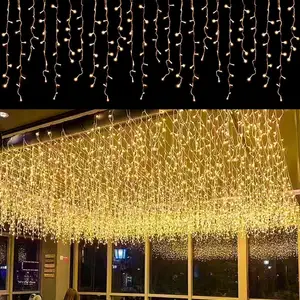 Luces de Navidad de carámbano LED Luces de cadena de hadas Cortina extensible 8 modos Luces colgantes centelleantes