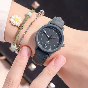 Reloj de cuarzo gris con correa de cuero, reloj de pulsera con esfera redonda, reloj analógico para mujer, uso diario - Product Image 2