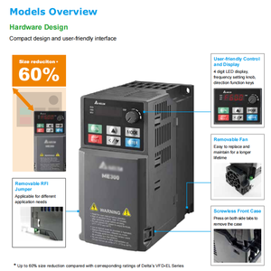 Variateur de fréquence AC d'origine neuf VFD2A7ME43AFNAA ME300 0,75 kW triphasé 400 V, contrôle vectoriel IP20 Modbus RTU pour convoyeur - Product Image 5