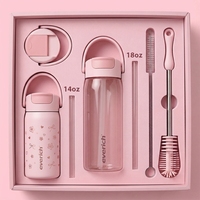 Coffret Cadeau Bouteille d'Eau Isotherme en Acier Inoxydable pour Adulte, Écologique, avec Couvercle à Poignée et Paille, 24oz