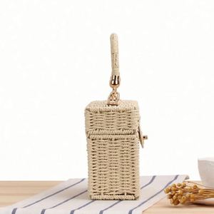 Wholesale Women's Shoulder Handle Woven Bag <b>Small</b> Square Box Paper Straw Beach Bag - Product Image 2