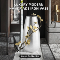 Vase de luxe haut de gamme en laiton et fer forgé, gravé, écologique, résistant à la corrosion, fait main, argenté, durable, à large ouverture