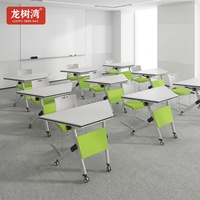 Table de formation pliable trapézoïdale avec plateau rabattable, roulettes, en MDF, pour salles de conférence et salles de réunion d'hôtel