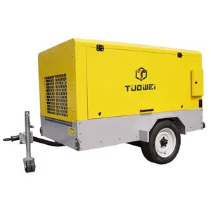 Good Quality 353 Cfm 7 Bar Diesel Engine Portable Mining Tunnel Screw Air Compressor With Wheel Chassis