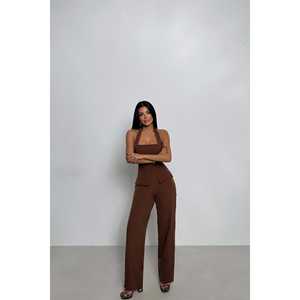 Conjunto de Traje de Pantalón Marrón para Mujer con Detalle de Bolsillo - Product Image 6