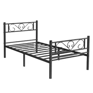 Lo último en negro moderno Cama de acero de metal de tamaño completo Marco de cama de metal simple de fácil montaje para muebles para el hogar