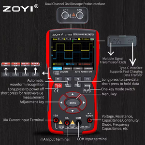 เครื่องวัดออสซิลโลสโคปแบบมือถือหน้าจอสี ZOYI รุ่น 703s แบบสองช่องสัญญาณ มัลติมิเตอร์ เครื่องมือซ่อมรถยนต์ วัดค่าได้หลากหลาย 3-in-1 - Product Image 5