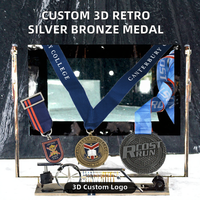Médaille de récompense sportive personnalisée en métal moulé, style rétro argent bronze, avec double logo 3D, impression typographique et ruban de sublimation