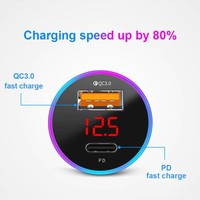 Cargador de Coche PD+USB QC3.0 38W, Cargador Rápido para Teléfono, Adaptador para Encendedor de Cigarrillos de 12-24V con Pantalla LED de Voltímetro