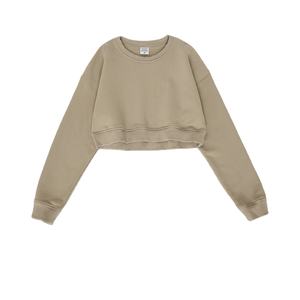 Jicai Custom Logo Short <strong>Crop</strong> Loose Cut Roll-up Pullover Drop Shoulder Long Sleeve Fitness Sports Women's Top <strong>Sweatshirt</strong> - Product Image 3