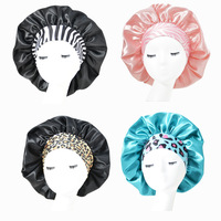 Nouveau bonnet de nuit élastique à large bord pour femme, extra large, en soie, imprimé léopard, à rayures, pour la douche