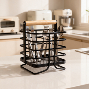 Panier de rangement multifonctionnel en métal pour ustensiles de cuisine, panier de drainage pour baguettes, pour comptoir de cuisine - Product Image 1