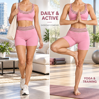 Ensemble de yoga 2 pièces pour femme avec logo personnalisé, comprenant un soutien-gorge de sport superposé à rayures et un short de fitness pour la gym, l'entraînement et le Pilates