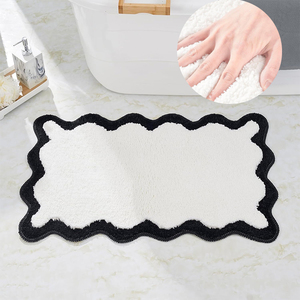 SUREWALHOME Luxury Cute Bathroom Rugs, White <strong>Bath</strong> <strong>Mat</strong> W/Black Scalloped Edge, Microfiber Aesthetic Trendy <strong>Funky</strong> Fun Preppy Rug - Product Image 3