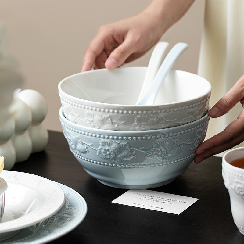 Juego de vajilla de cerámica estilo crema en relieve, vajilla