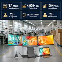 Écran d'extension triple pour ordinateur portable, 15,3 pouces IPS FHD USB-C, pour programmation en paire et affichage collaboratif, OEM d'usine, marque blanche, approvisionnement en gros