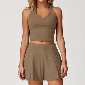 طقم يوجا بتصميم مريح وسريع الجفاف مع حمالة رقبة للرياضة والتنس مضاد للكشف للجري واللياقة البدنية - عينة مجانية - Product Image 3