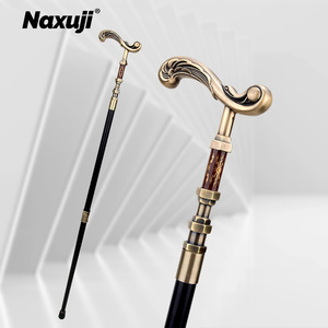 Canne en métal sculptée rétro Naxuji avec poignée ondulée, 93 cm, pour performance scénique - Product Image 1