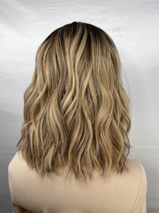 Cheveux européens ombrés blonds avec racine cendrée Doublure en soie sans couture naturelle et réaliste Lace Top Perruque juive pour femmes - Product Image 5