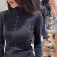 Chaqueta Deportiva de Nailon Sólido para Mujer con Cremallera Dorada, Chaqueta de Yoga Transpirable, Top de Fitness de Manga Larga