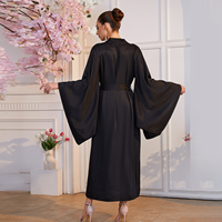 Robe longue en satin pour femme, manches larges, col en V, fermeture à cordon, vêtement de détente de luxe, doux, lisse et agréable pour la peau
